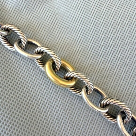 DAVID YURMAN Oval Link Chain Cable Bracelet 18K Gold Sterling Silver 8-Inch - Picture 2 of 4